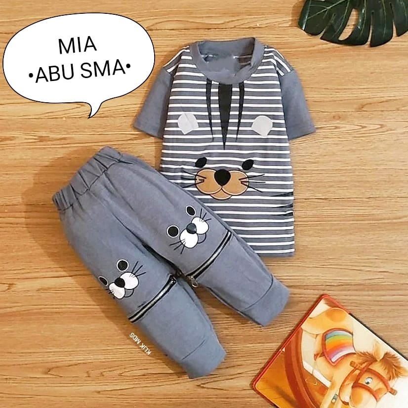 Klik Mds Setelan Baju Anak Bayi Laki-laki / Perempuan Usia  0-2 Tahun Motif Mia