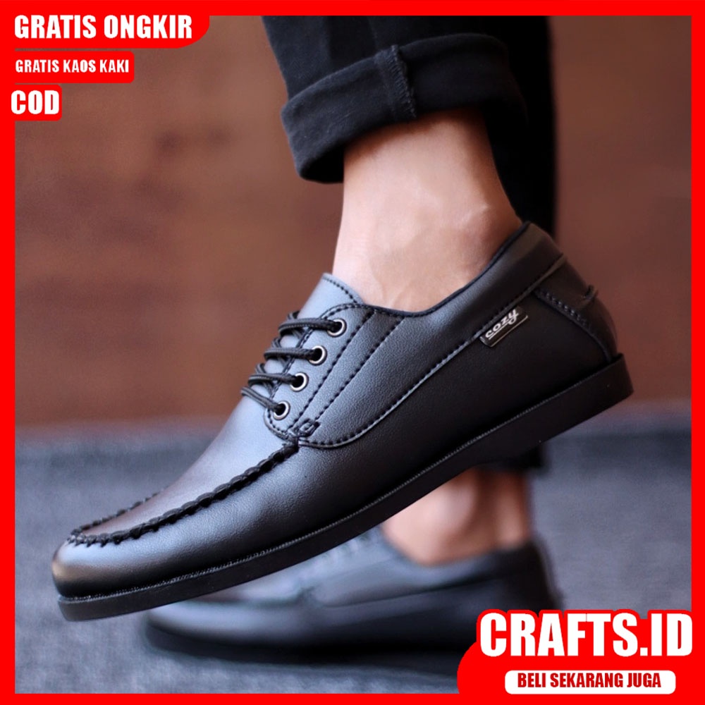 CRAFTS - Sepatu Pantofel Formal Casual Hitam Kulit PU Pria Kerja