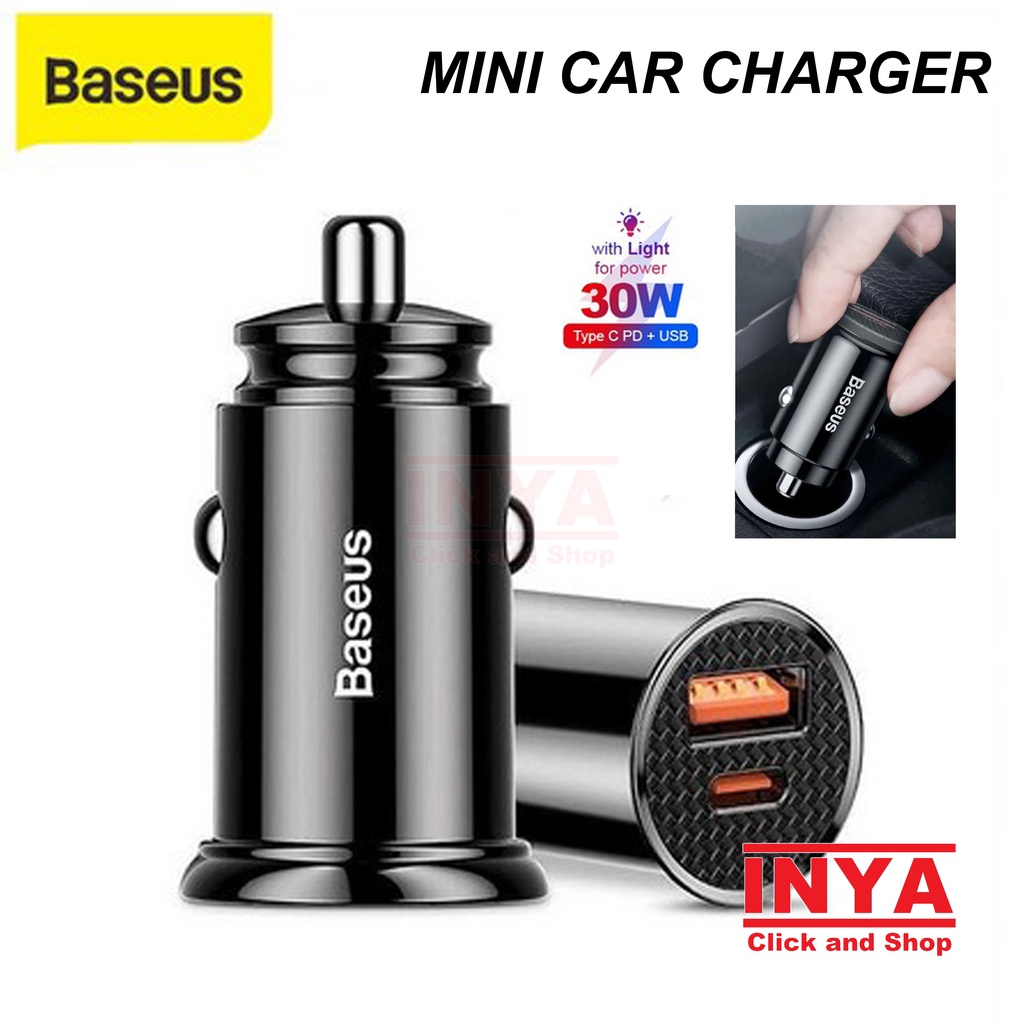 BASEUS inAUTO CAR CHARGER 30W Type-C+USB Output BS-C16C1-X - Charger Mobil