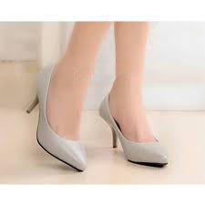 SEPATU WANITA HIGH HEELS PANTOFEL 7CM ABU-ABU