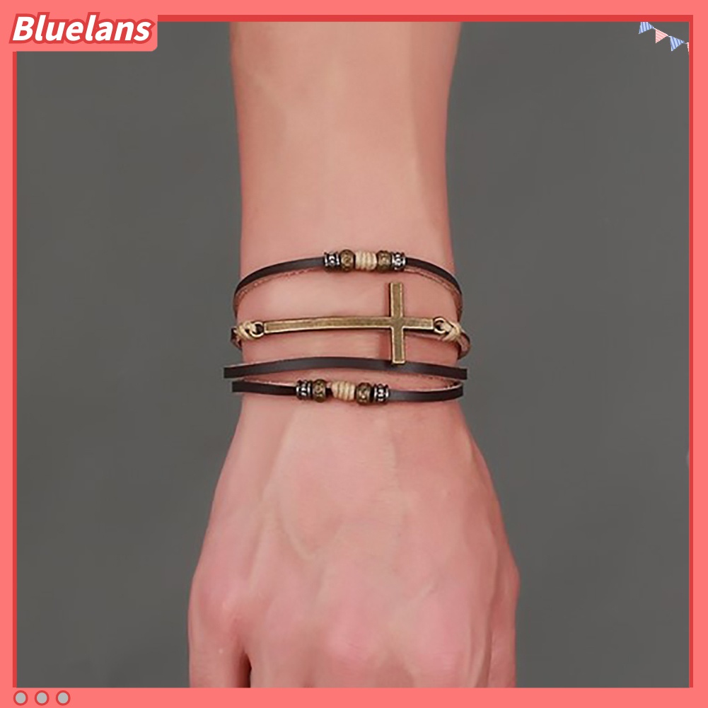 Gelang Tali Rantai Adjustable Bahan Kulit Imitasi Gaya Retro Untuk Pria Dan Wanita