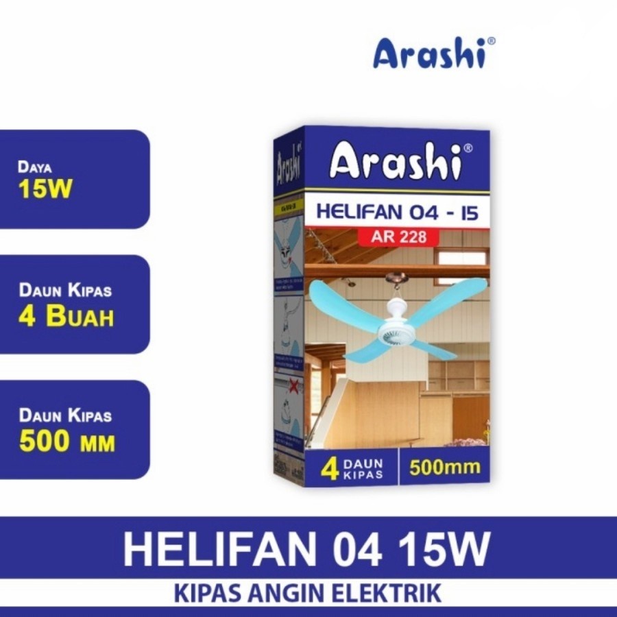 Arashi Kipas Angin Gantung 4 Baling Helifan 15 Watt