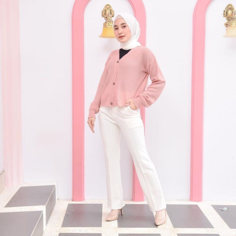 CARDIGAN OUTHER CARDIE - PREMIUM RAJUT - WOLLY CROPE - CLARISSA KNITE CARDY - SHIREN CARDY-Dusty pink