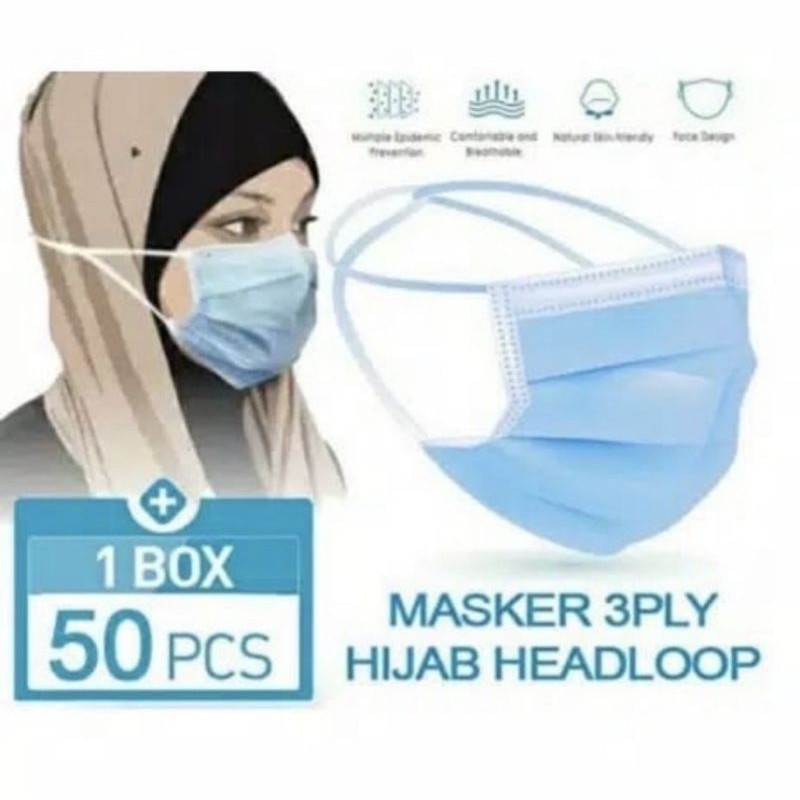 MASKER 3PLY HEADLOOP/MASKER HIJAB KEMENKES RI