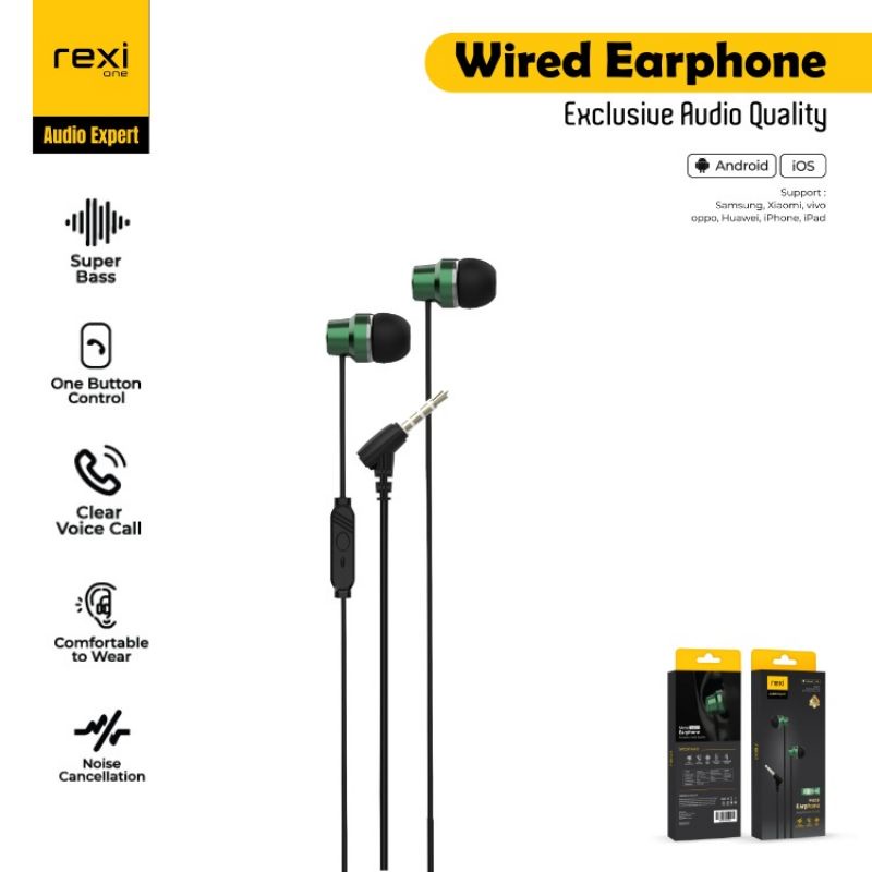 Earphone REXI AI03-K METALLIC  OBLIQUE IN EAR EARPHONE HEDSET MEGA BASS HANDSFREE