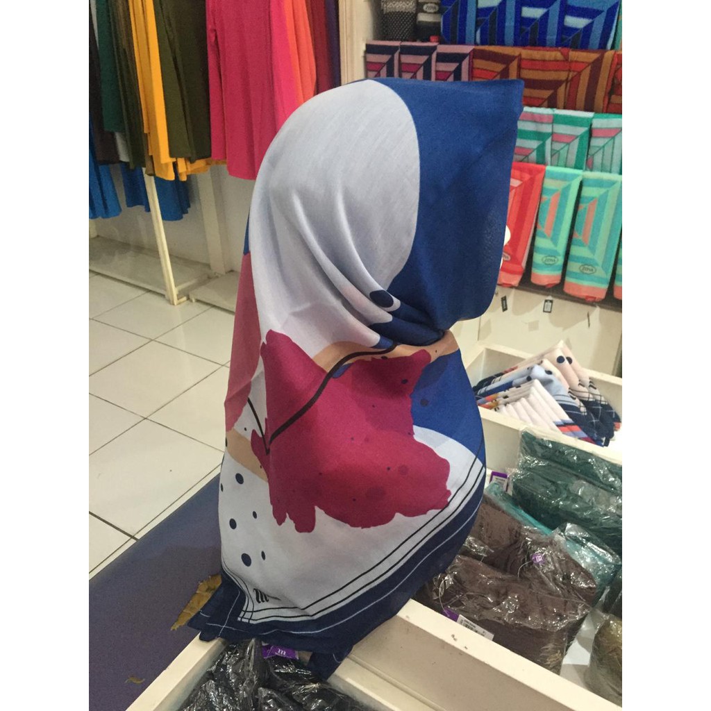 jilbab segi empat mezora motif buton blue