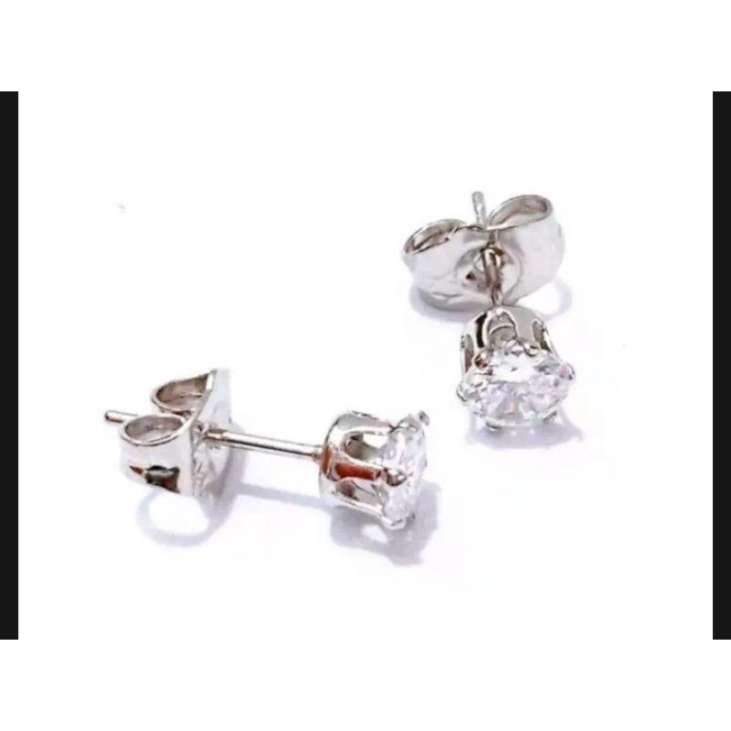 anting tusuk/giwang simple silver mata satu titanium