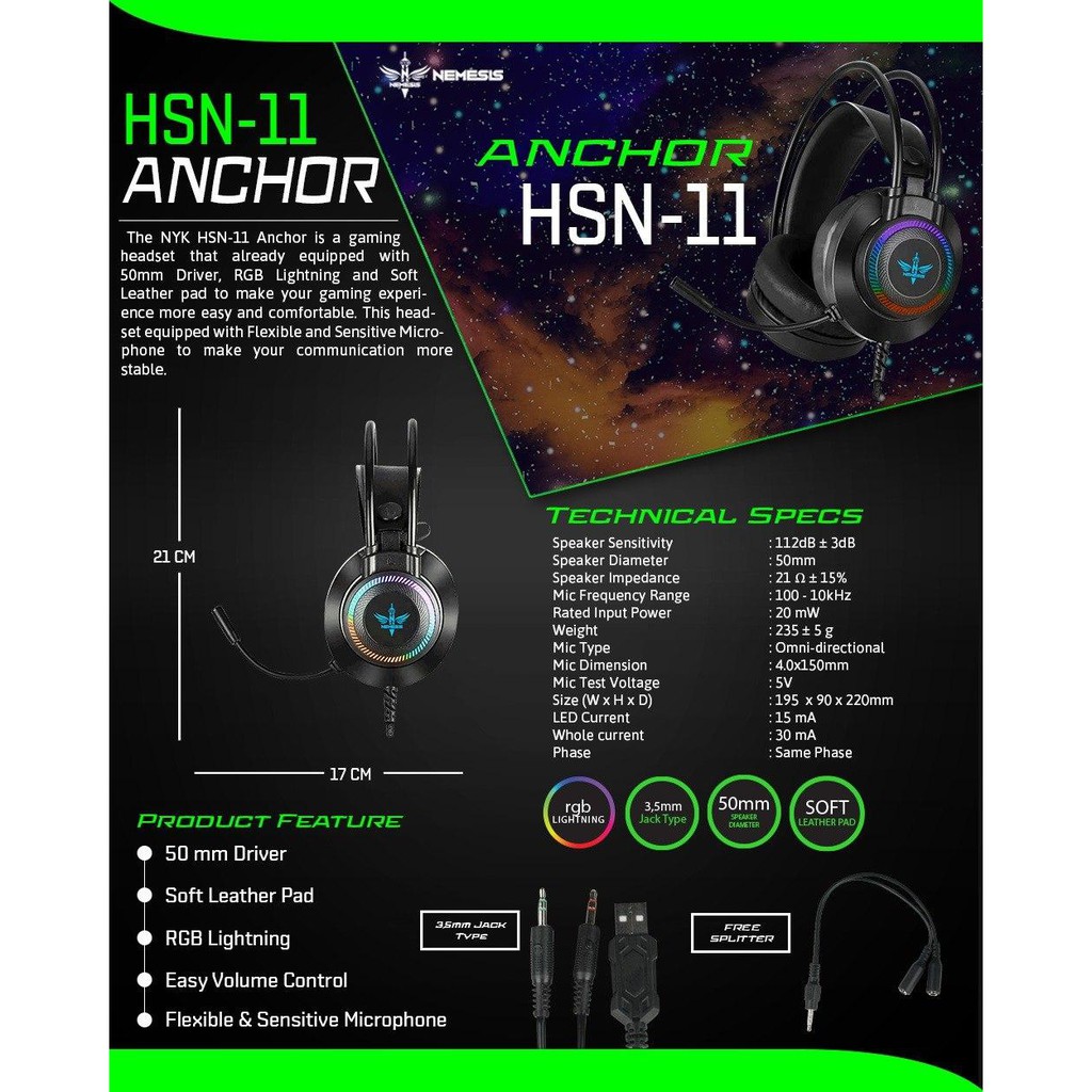 Headset Gaming RGB NYK ANCHOR HS - N11