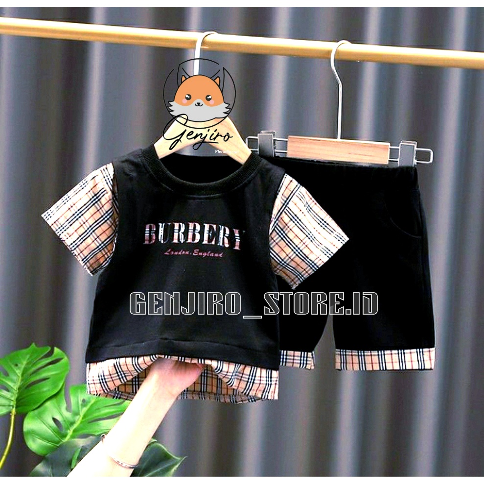 SETELAN ANAK LAKI LAKI/SETELAN BURBERRY/SETELAN OBLONG KOMBINASI  KOTAK BURBERRY/UNTUK ANAK USIA 1 TAHUN - 4 TAHUN/ BISA COD