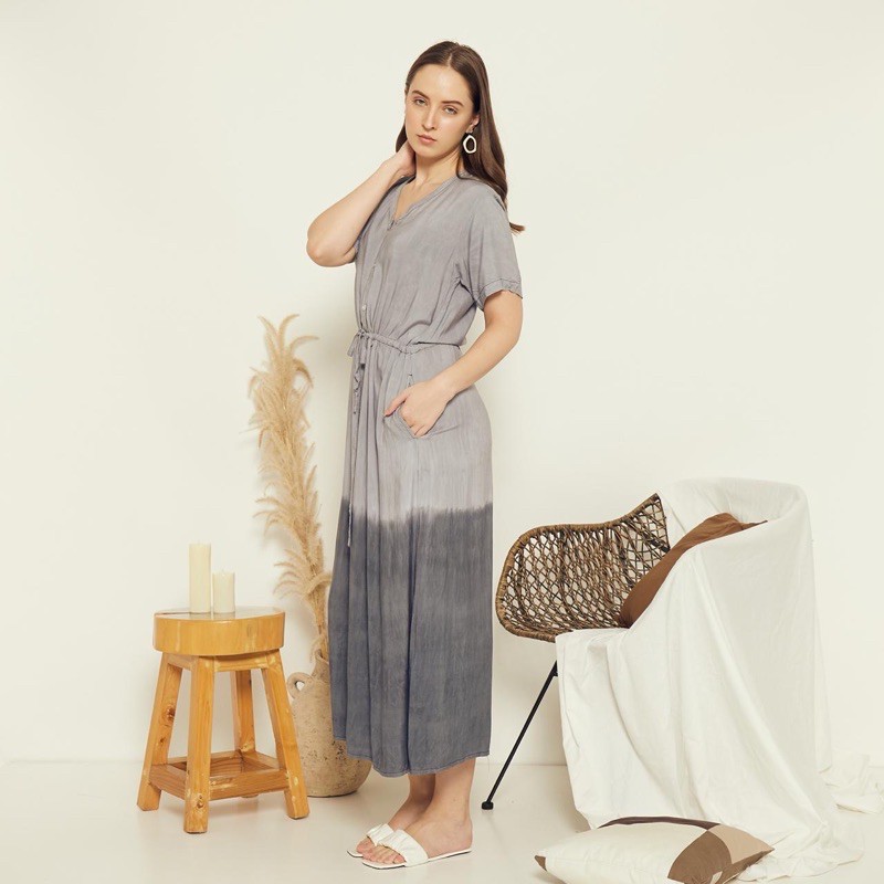 Long Dress Tie Dye Dress Panjang Wanita Motif Tie Dye Dress Busui Friendly Korean Style