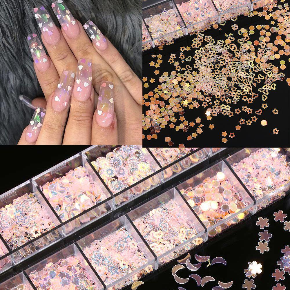 Preva 12Grids/Set Nail Art Sequin DIY Transparan Bintang 3D Butterfly Flake Hologram