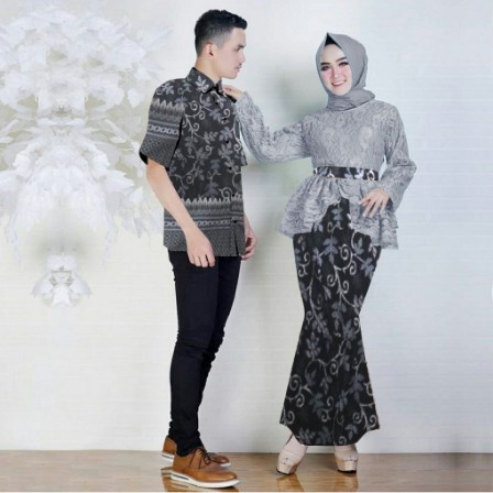 couple batik brukat lapis furing kombi chifon | baju couple buat lamaran kondangan - Cp meranti