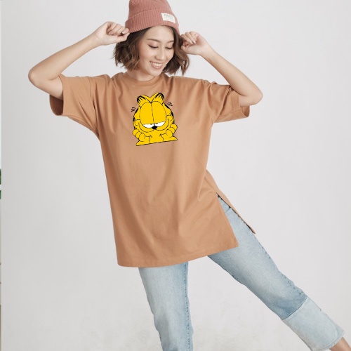 Kaos Wanita Oversize Kucing GARFIELD Jumbo Belah Samping SIze XXL