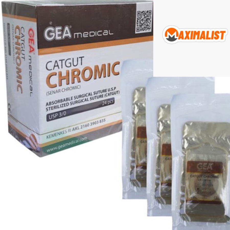 GEA MEDICAL - Benang Jahit Catgut Chromic GEA - Benang Operasi - Chromic Tanpa Jarum -  Benang Jahit
