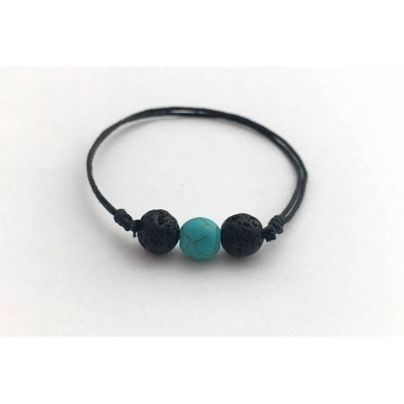 Gelang Aksen Batu Lava Permata Dan Tali Howlite Warna Turquoise