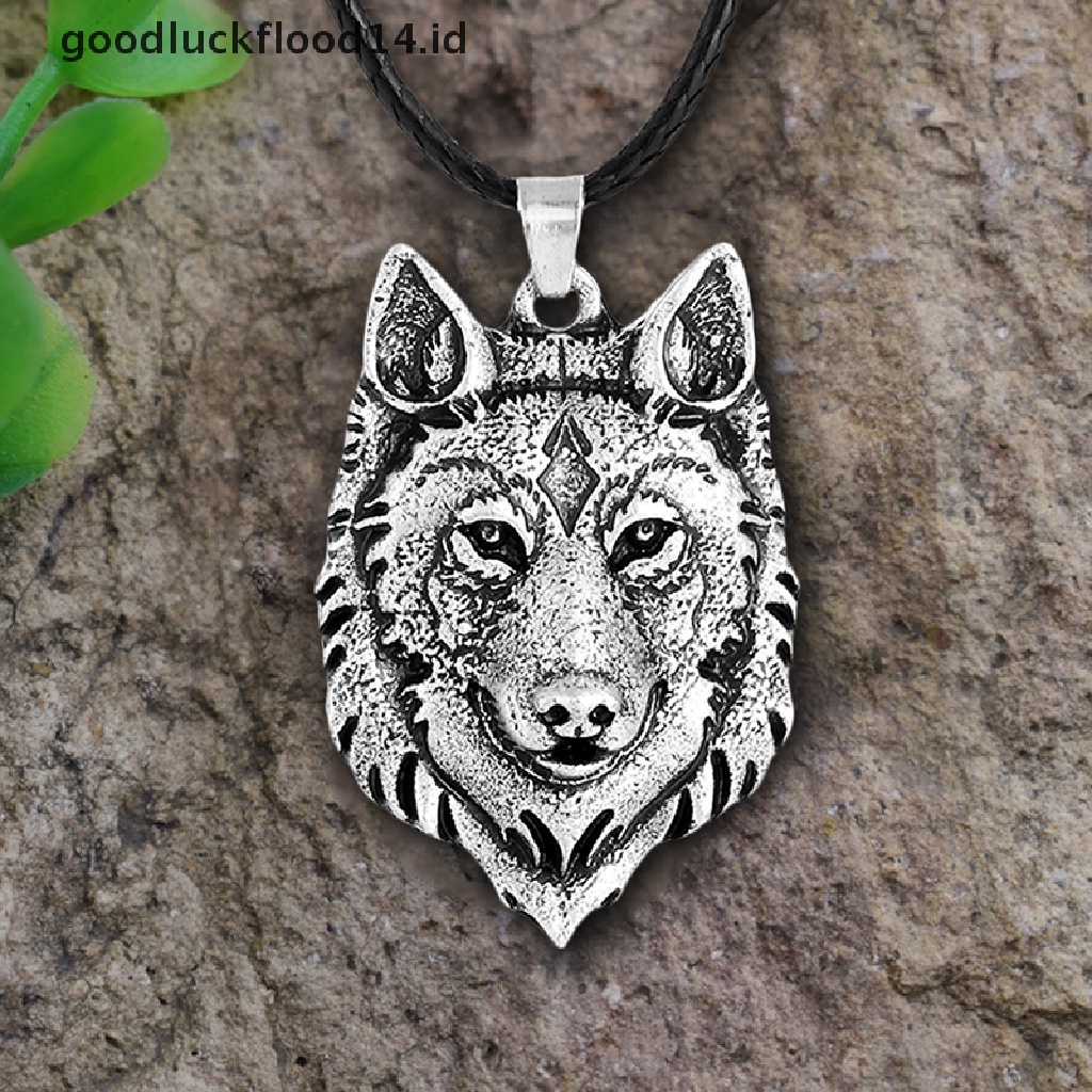 [OOID] Tibetan Silver Wolf Head Pendant Necklace Amulet Animal Viking Men Gift Jewelry ID