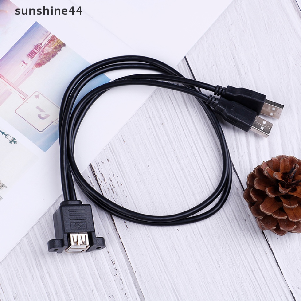 Sunshine Dual USB 2.0 A female socket panel mount to 2 USB A male 50cm extension cable ID