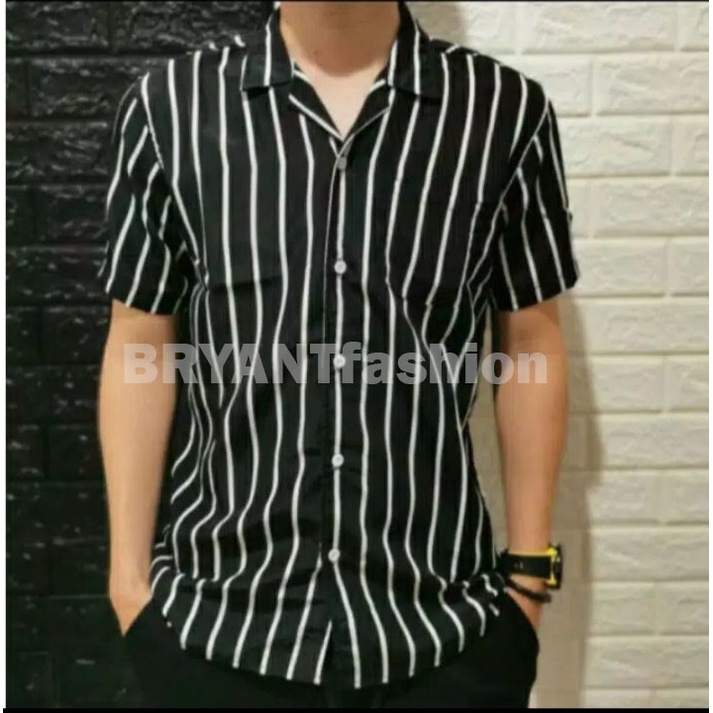 BRYANTfashion - KEMEJA COWOK/KEMEJA SALUR COWOK SALUR HITAM PUTIH/KEMEJA STRIPE PRIA/KEMEJA KASUAL