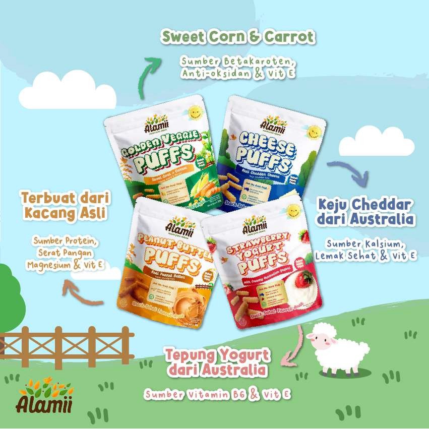 (BEST SELLER!!) ALAMII PUFFS SNACK SEHAT (MAKANAN BAYI) CEMILAN ANAK DAN BAYI / SNACK ANAK 1 TAHUN KEATAS / jajanan anak sehat / cemilan sehat bayi