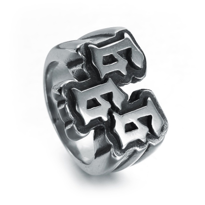 Punk Personality Fashion Stainless Steel Digital 666 Ring Titanium Steel Men Ring Jewelry