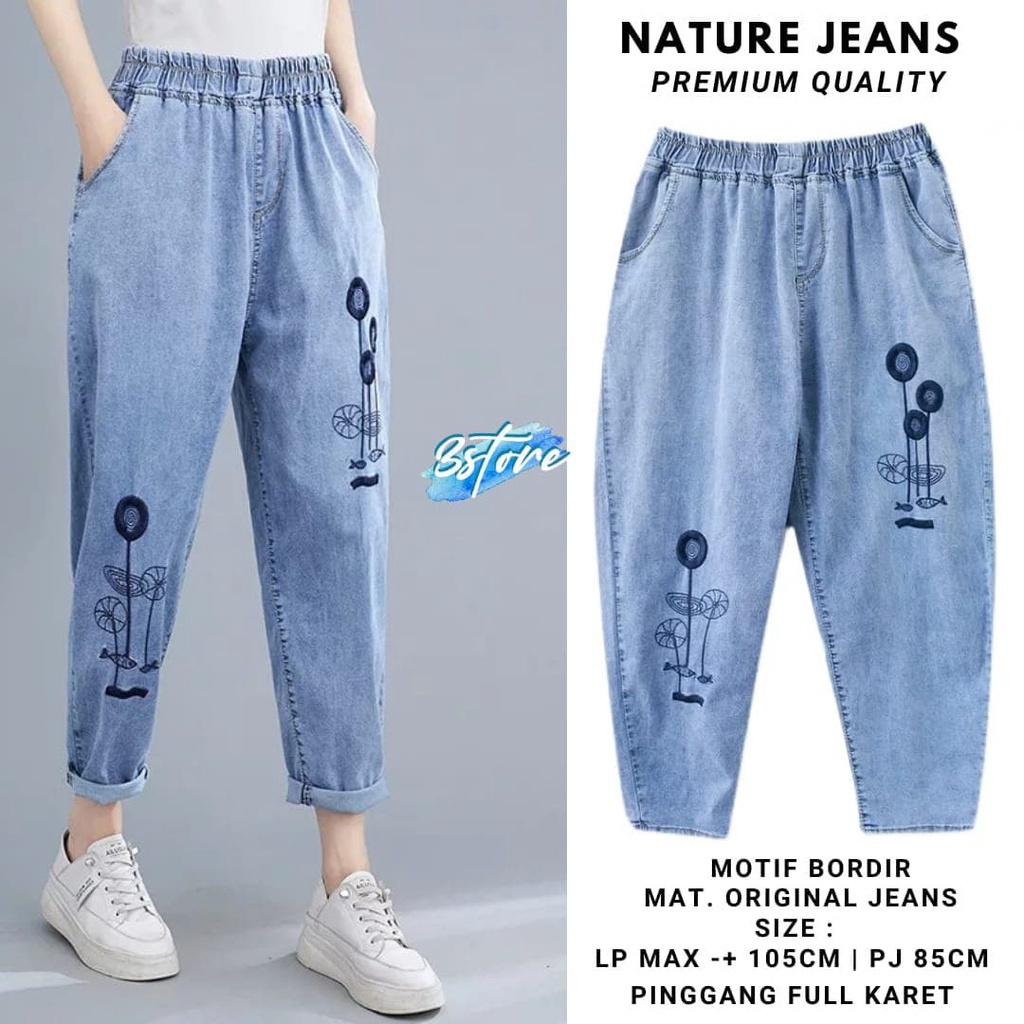 Harem Jeans Bordir Embordy One Colour - Baggy Pants Bordir Nature