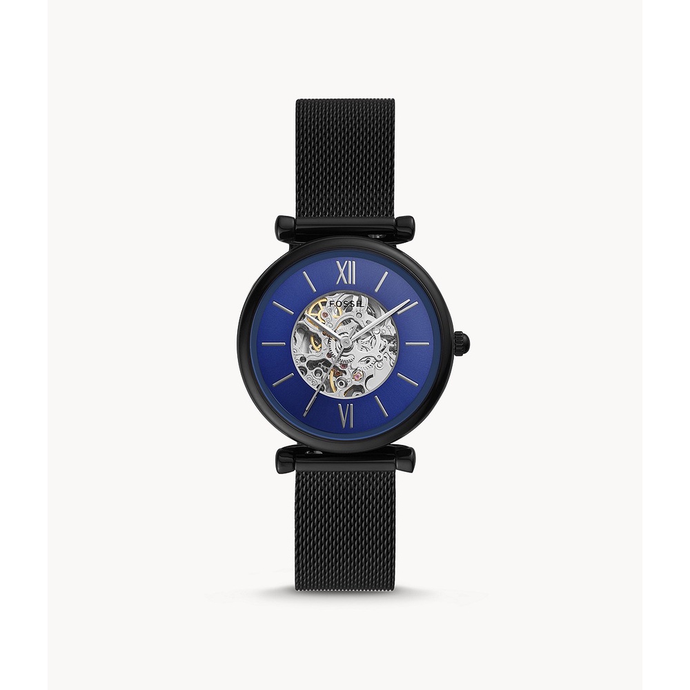 Jam Tangan Fossil Original ME3177 Carlie Automatic Black Stainless Steel Mesh Watch