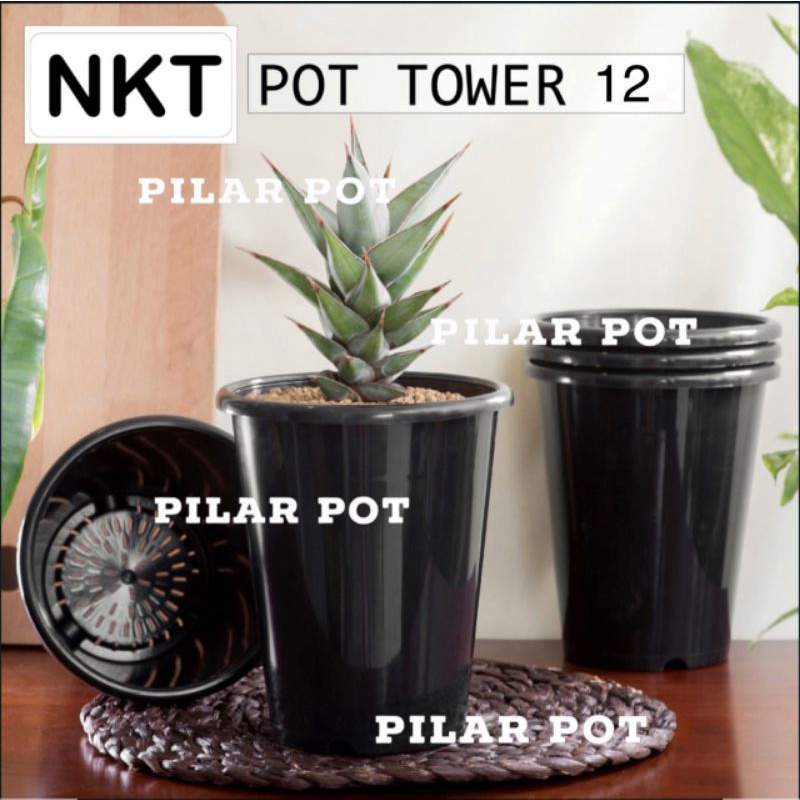 pot bunga tanaman tinggi nkt tower hitam 12cm - NKT TOWER 12 HITAM