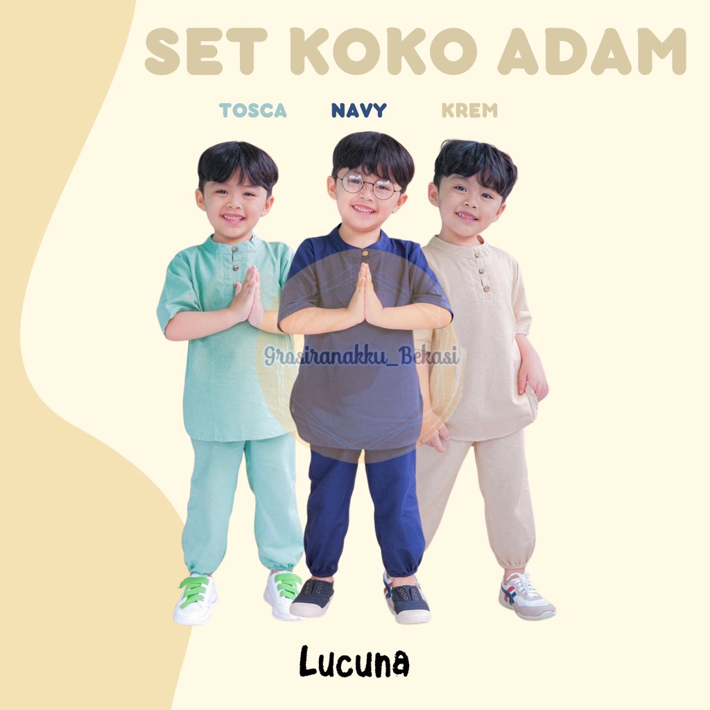 Setelan Anak Koko Adam Lucuna Linen Mix Warna 1-5tahun