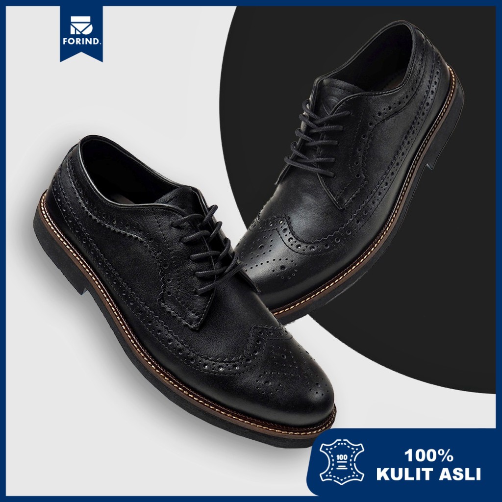 British Black | Sepatu Kulit Vintage Klasik Pria Cowok Longwing Original Footwear | FORIND x Kenzio