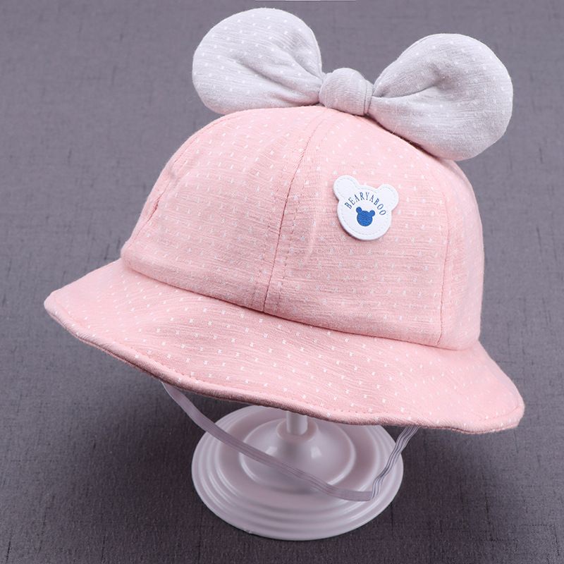 Topi Bucket Anak Bayi Pita polkadot Bearyaboo lucu import-Pink