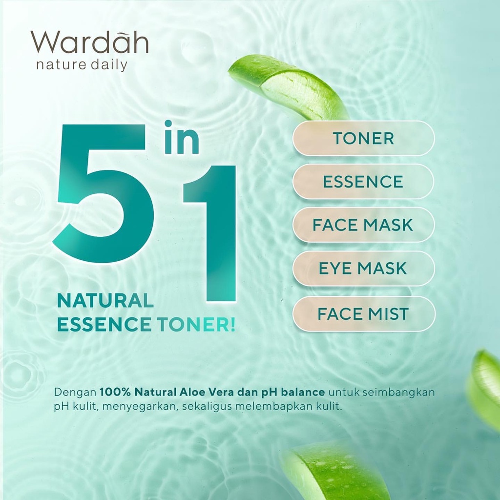 WARDAH Nature Daily Aloe Hydramild Essence Toner Indonesia / Facial Wash Serum Moisturizer Cream Multifunction Gel Sheet Mask Hand Wash / Cleanser Sunscreen Shampoo Conditioner / Vera Seaweed Witch Hazel Mineral+ Anti Dandruff Shine / Paket Set Face Wajah