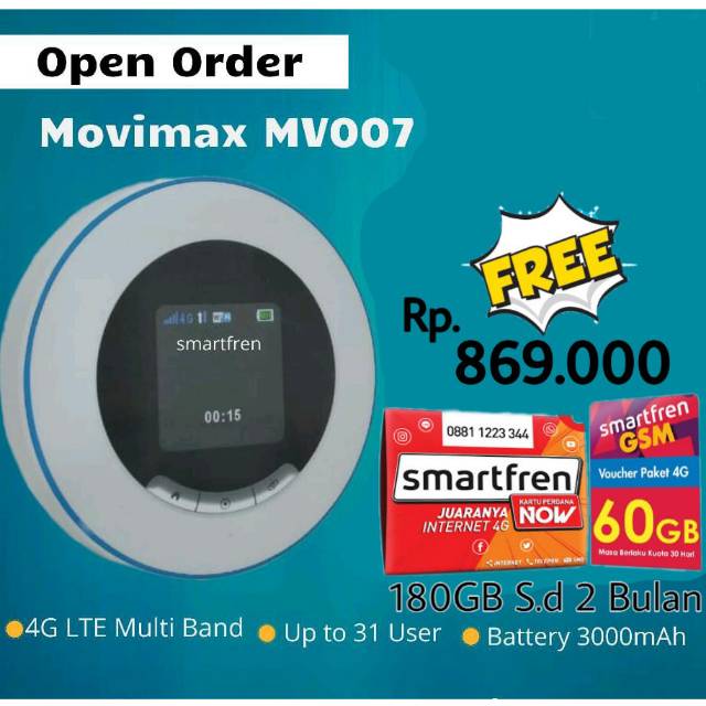 Pasti Ready  Modem Unlock Movimax MV007 - Free Kartu Smartfren