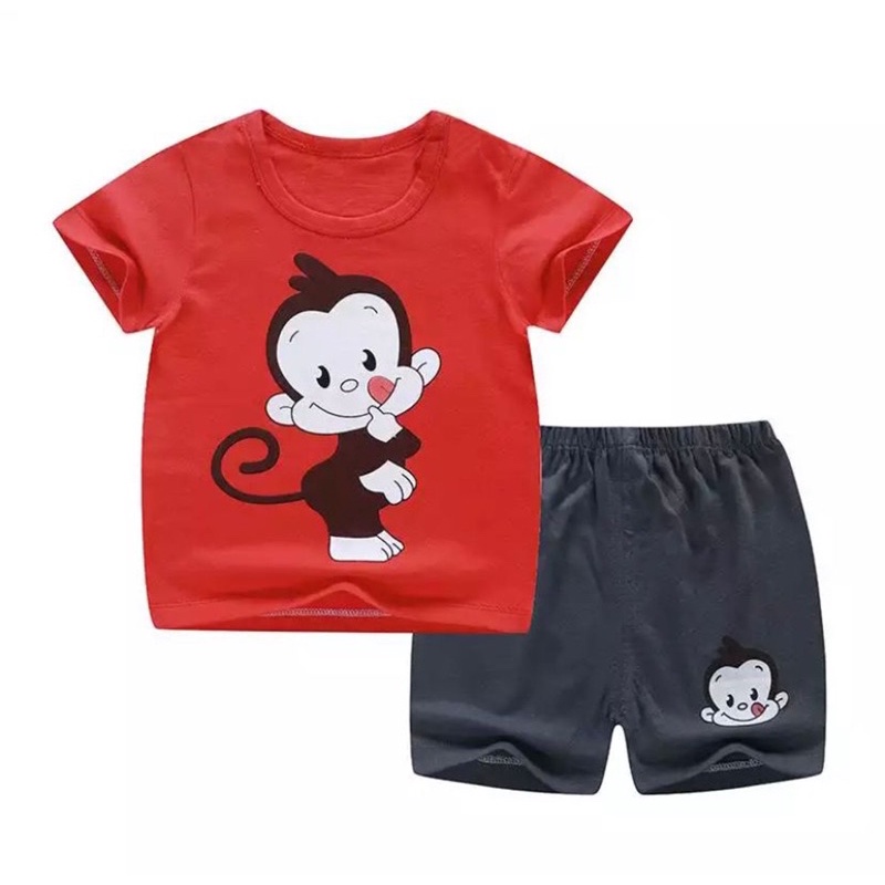 SETELAN ANAK COWOK KARAKTER MONKEY CUTE ALL SIZE 6 BULAN - 3 TAHUN PAKAI