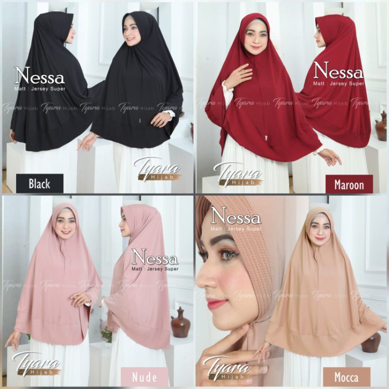 jilbab hijab kerudung instan plisket polos Bergo jumbo simpel jersey ungu dan merah Nessa by Tyara