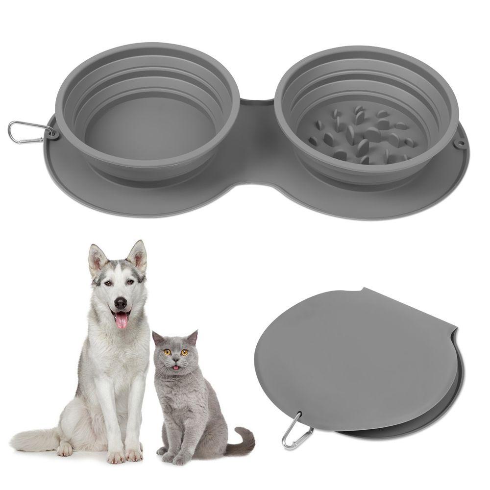 [Elegan] Mangkuk Anjing Mudah Dibersihkan Adjustable Portabel Anti Tumpah Silikon Collapsible Pets Supplies