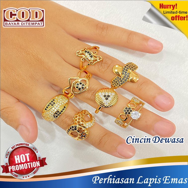 Cincin Wanita Lapis Emas Permata Mata Hitam Aksesoris Fashion Korea,- Cincin Xuping Wanita Kualitas 