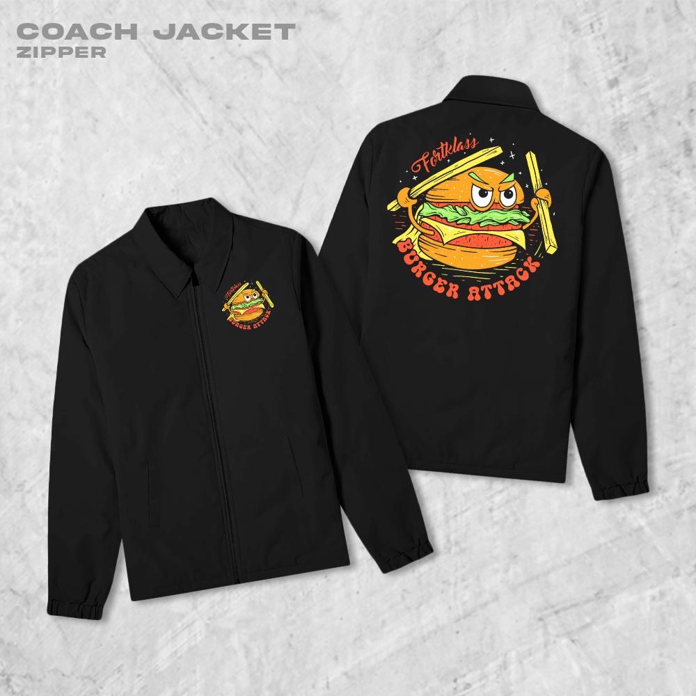 Fortglass Burger Coach Zipper Jaket Polos Pria Jaket Parasut Unisex