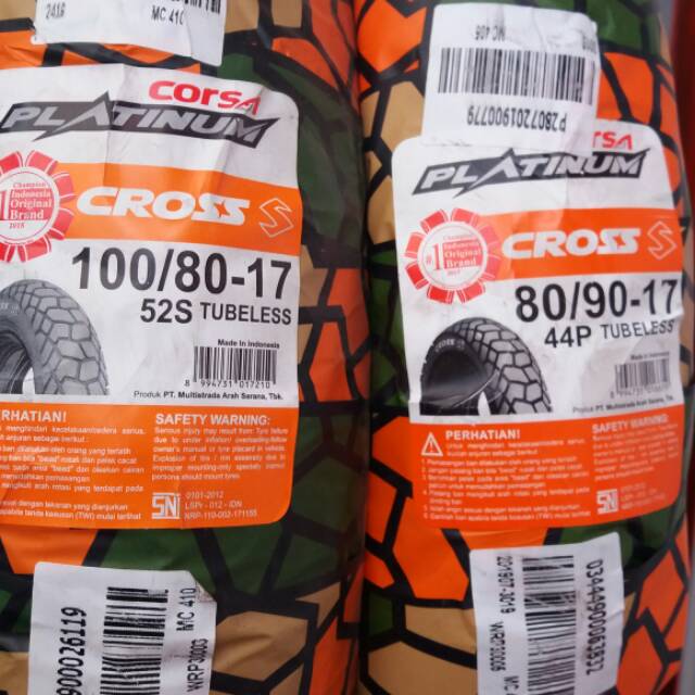 Sepaket Ban Corsa Cross S 80 90 & 100 80 Ring 17 Tubeless