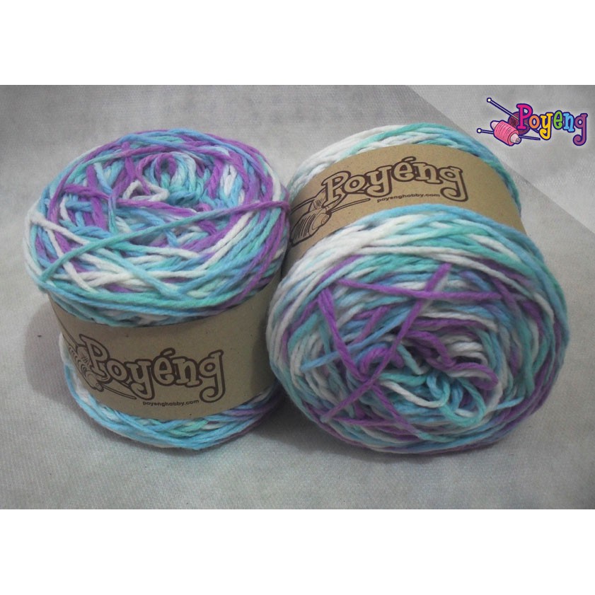 Soft Akrilik Poyeng SA B4 Gradasi Biru-Putih-Ungu | Benang Rajut | Poyeng