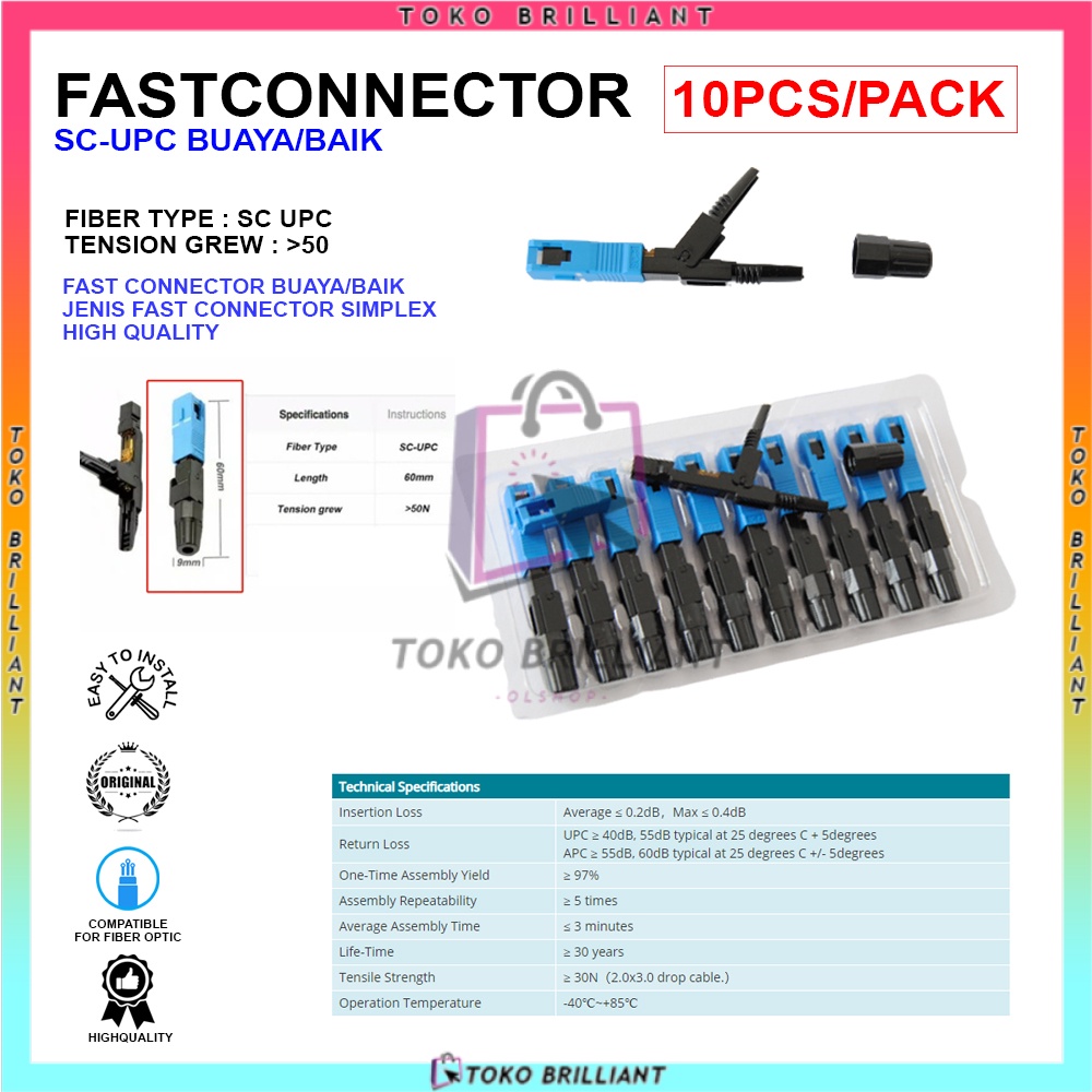 SC / UPC 10PCS SC UPC FTTH Konektor Fiber Optic Fiber Optic SC Fast Connector