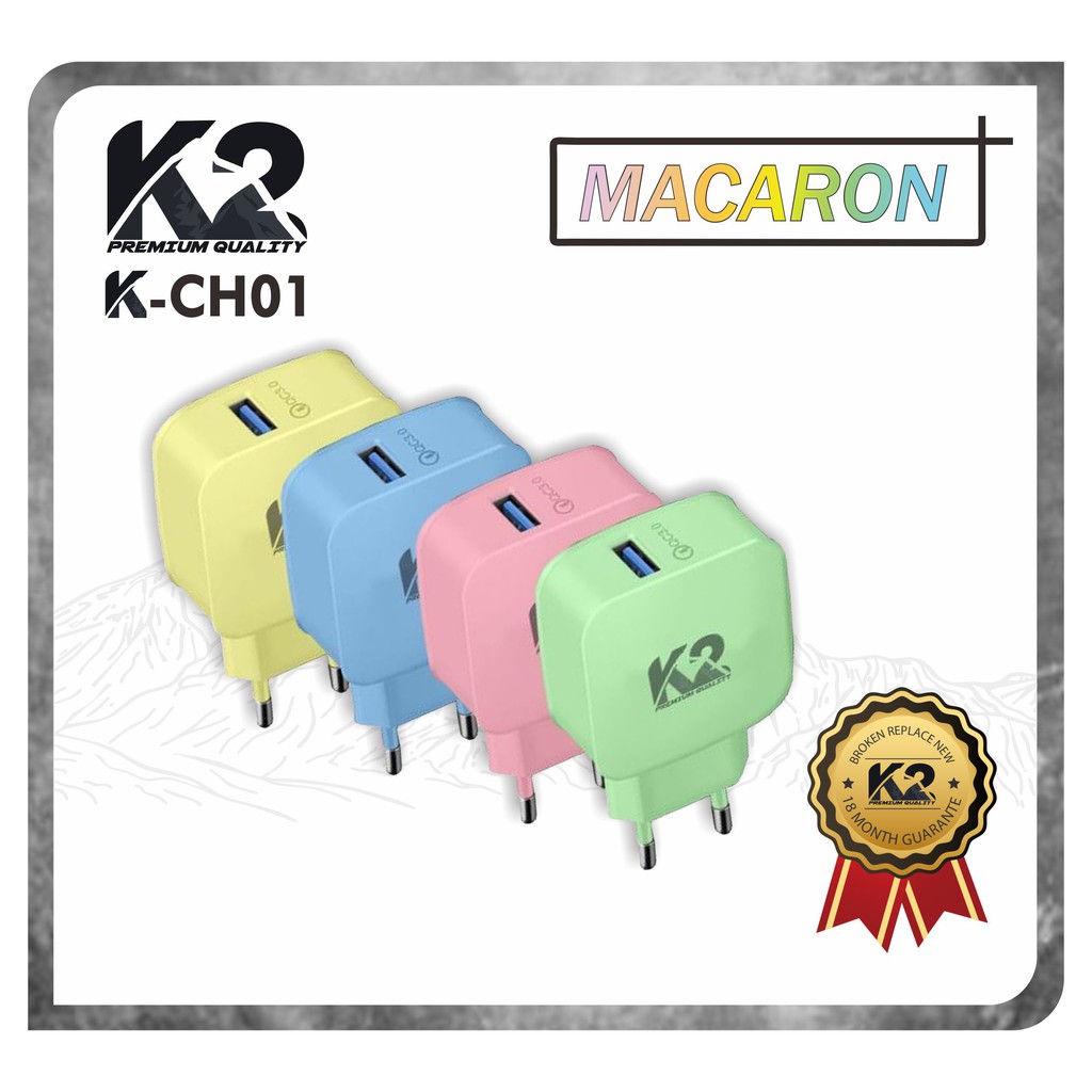 ADAPTOR CHARGER MACARON K2 PREMIUM QUALITY QUALCOMM 3.0Ampere ADAPTIVE FAST CHARGING [fs]