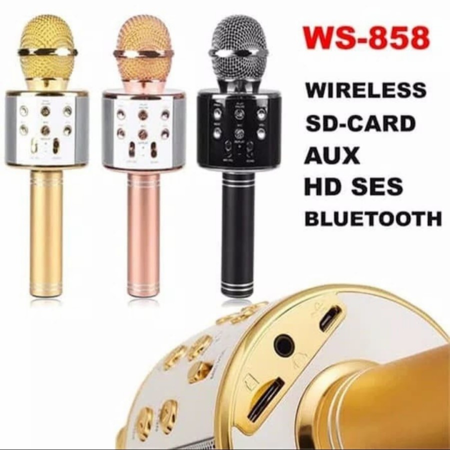 Mic Karaoke Bluetooth Kekinian Fleco WS 858 Original Microphone USB TF