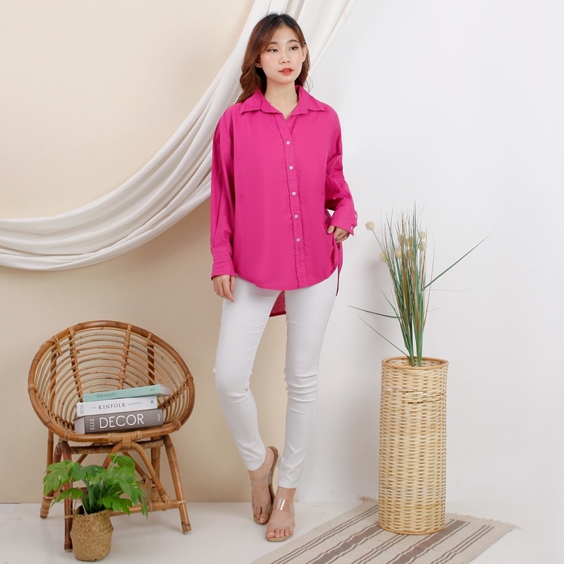 Blouse wanita kemeja poplin warna neon