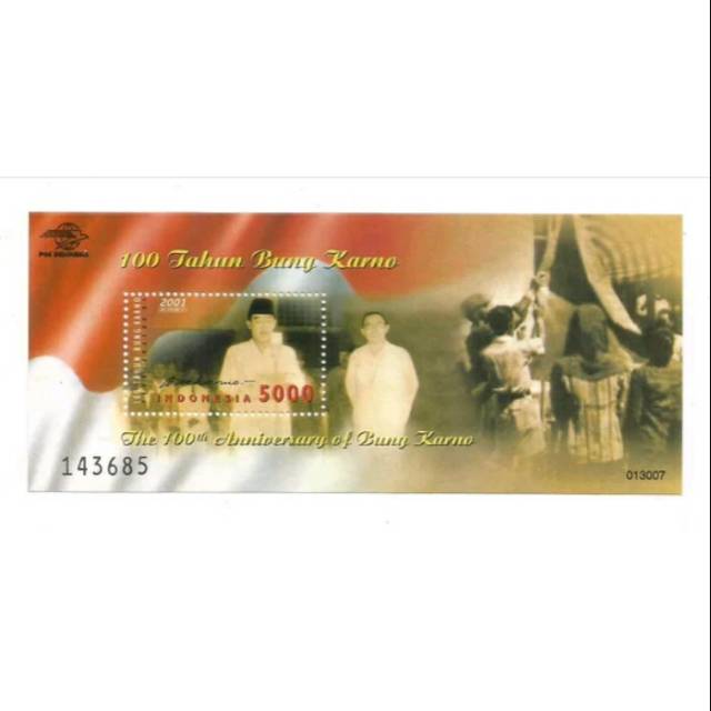 

Prangko souvenir sheet 100 TAHUN BUNG KARNO tahun 2001 MINT