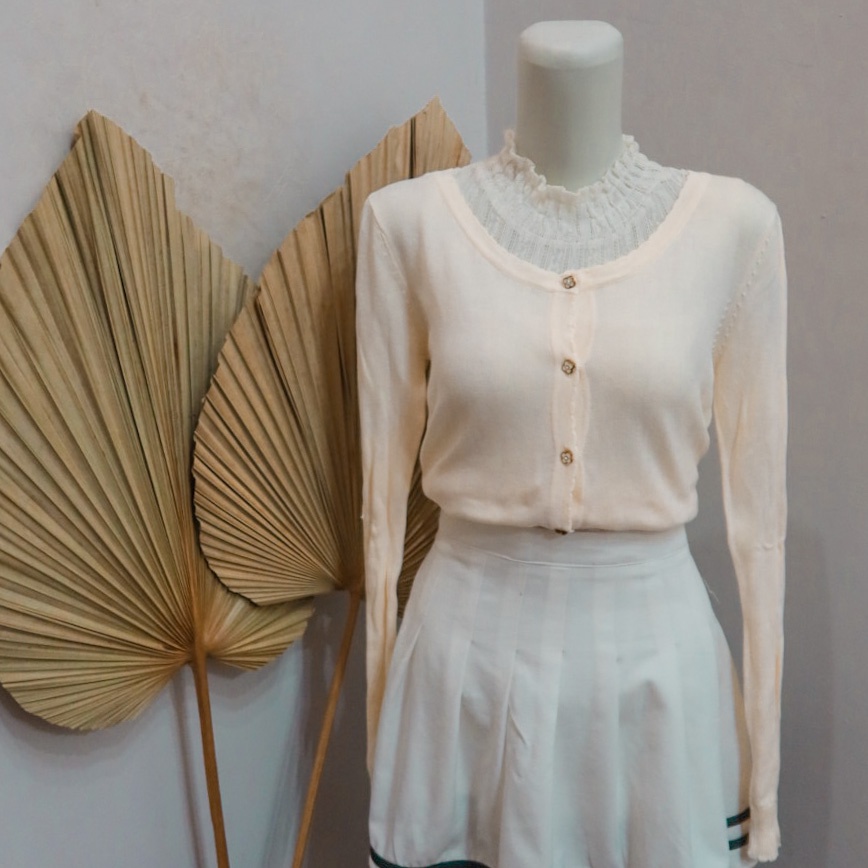 Cardigan Basic Warna Cream Peach Brand Glacier