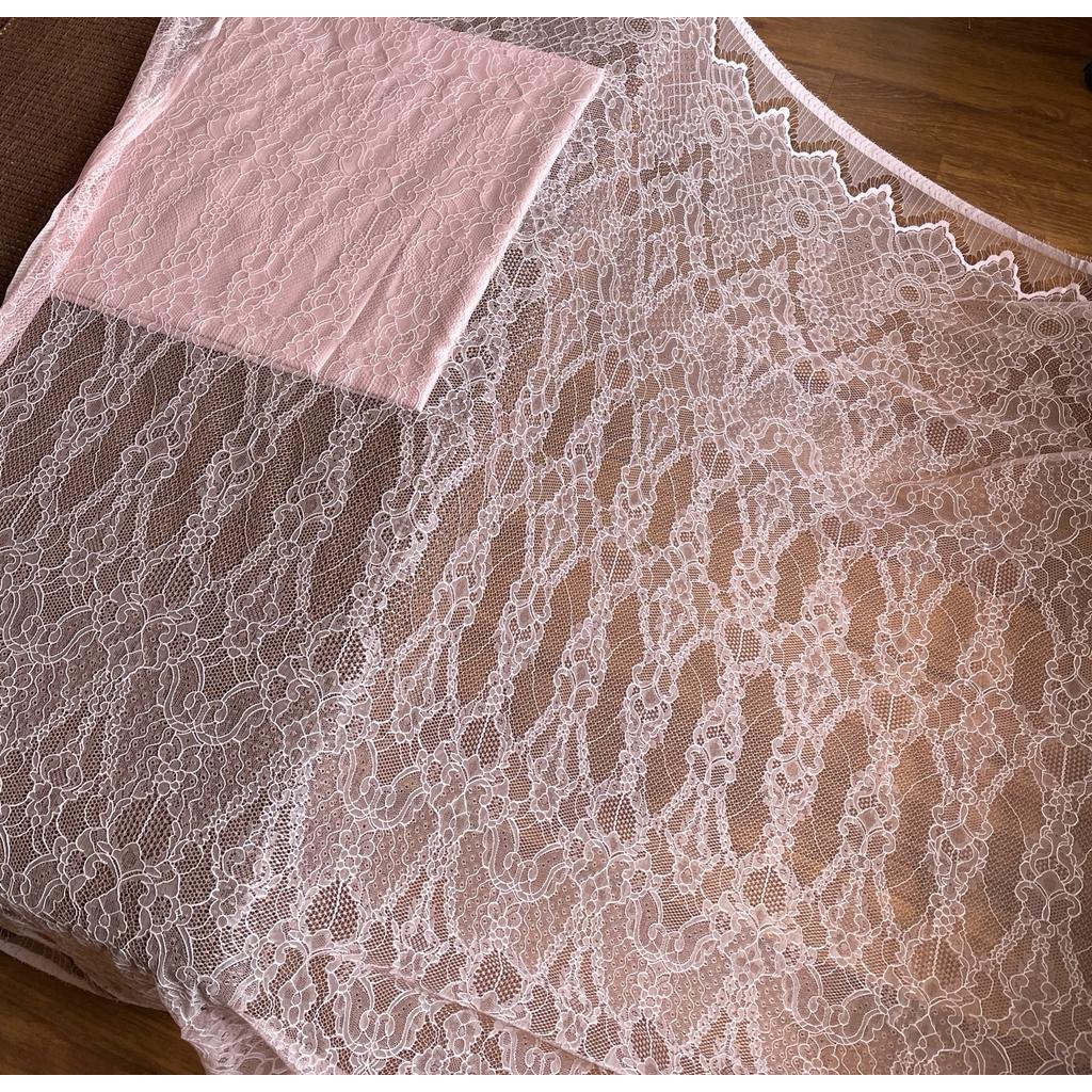 Bahan Kebaya Brokat Lace Chantily Semi Prancis Panel Warna Ungu Soft Lilac Muda Mauve Sage Rosegold Silver Black Maroon Pastel Blue Brokenwhite