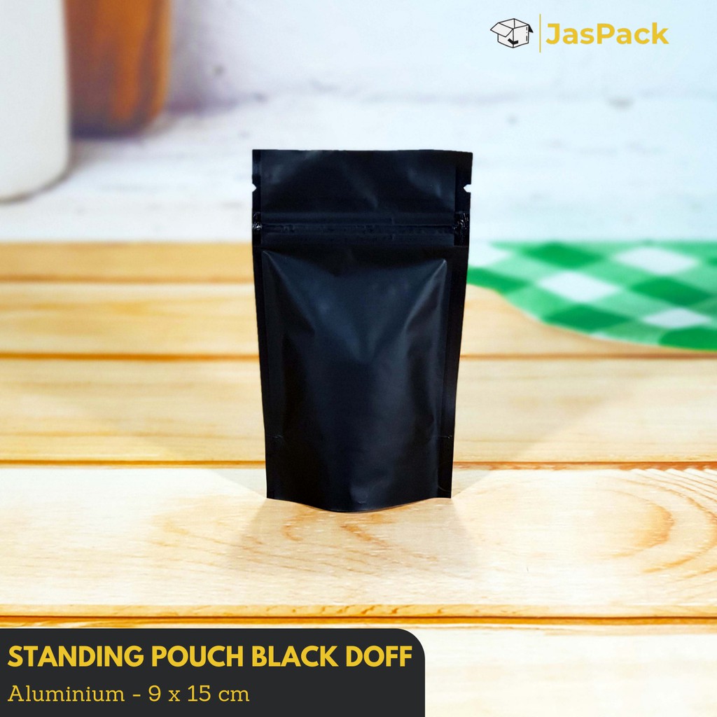 Aluminium Foil Black Hitam Doff Klip Standing Pouch Zipper Snack 9x15 Cm Isi 20