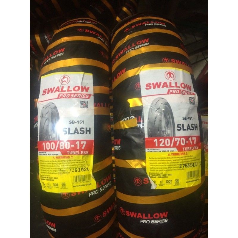 ban luar swallow SLASH SB151 soft compound sepasang dpn &amp; blkg 100-80-17 &amp; 120-70-17 tubeless