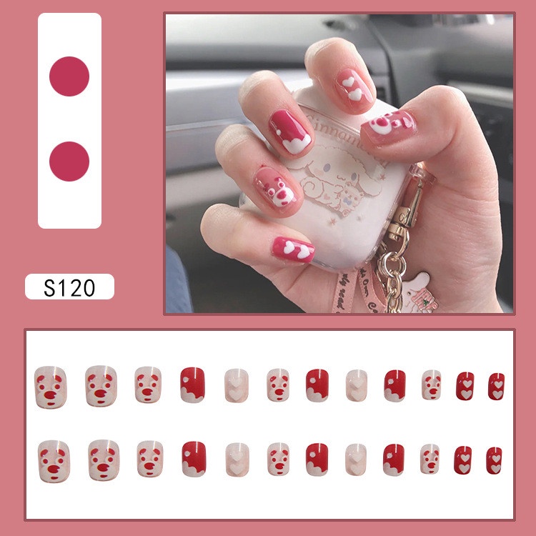 24PCS/SET Simulasi Lem Alpukat Memakai kuku palsu R Perawatan Kuku Palsu-6