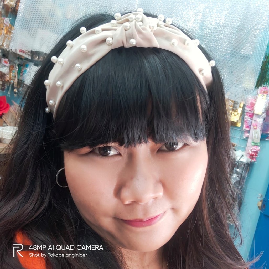 Bando Bandana Korea / Bando Kain Motif Ala Korea Premium/ Bando murah Manik Mutiara Tokopelanginicer